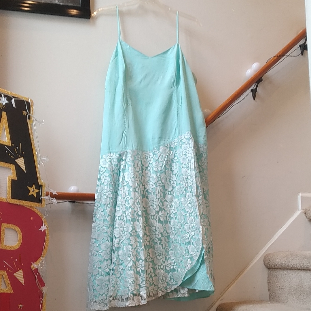 Vintage Mint Aqua Green Lace Overlay Dress